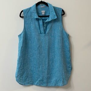 Chico's No Iron FreshChic Medium/10 100% Linen Turquoise Tunic size 2.5 / L